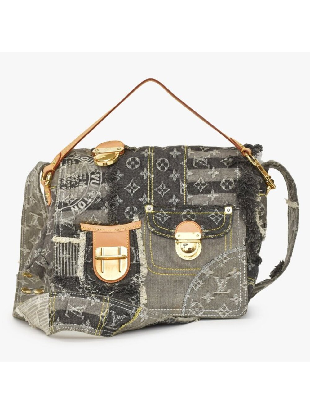 Louis Vuitton Monogram Denim Patchwork Posty Messenger Bag Gray